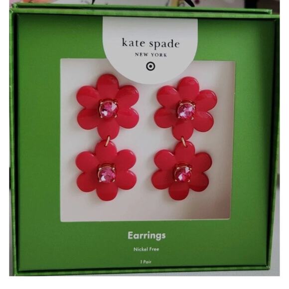 Kate Spade New York x Target - RED Floral Linear Earrings Limited Edition/New - Picture 2 of 7